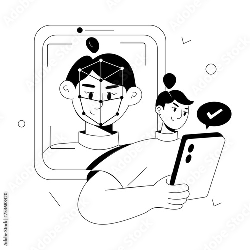 Editable doodle mini illustration depicting face recognition 