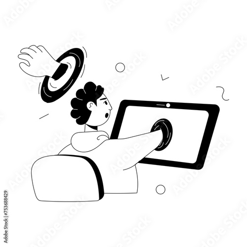 Ready to use doodle mini illustration of vr interaction 