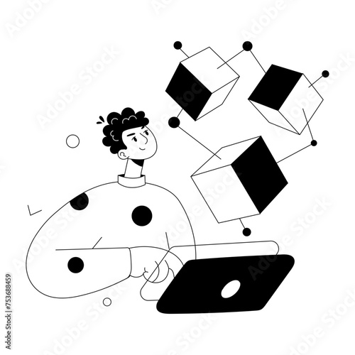Easy to edit doodle mini illustration of ar technology