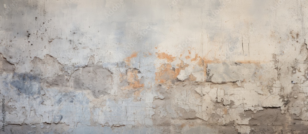 Distressed painted cement wall with aged plaster wall texture Background of weathered painted surface - obrazy, fototapety, plakaty 