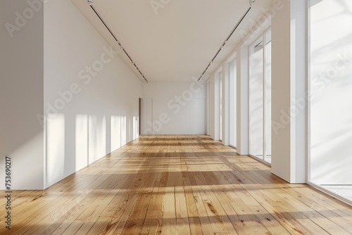 Empty room and wooden floor. Empty room for advertising. Generative AI