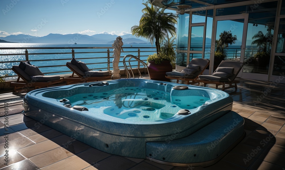 Hot Tub on Patio by Water