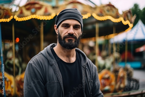 AI generated photo of young adult happy person spending weekend in amusement park