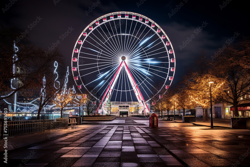 Created with generative AI picture of beautiful ferris wheel in amusement park holidays and entertainment