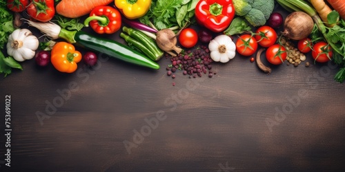 Concept of cooking and vegetarian summer vegetables on rustic background  with space for text.