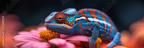 A stunning close-up portrait of a vibrant green chameleon, showcasing its colorful scales and captivating gaze amidst lush tropical foliage.
