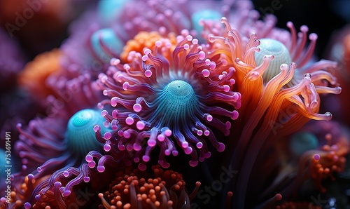 Close-Up of a Purple and Blue Sea Anemone