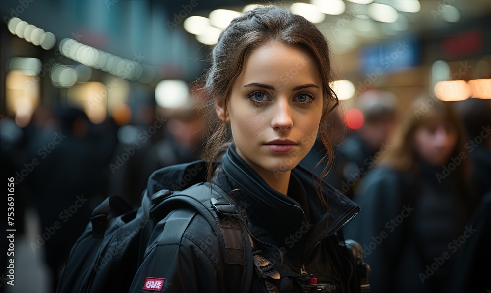 Woman in Black Jacket Standing in Crowd