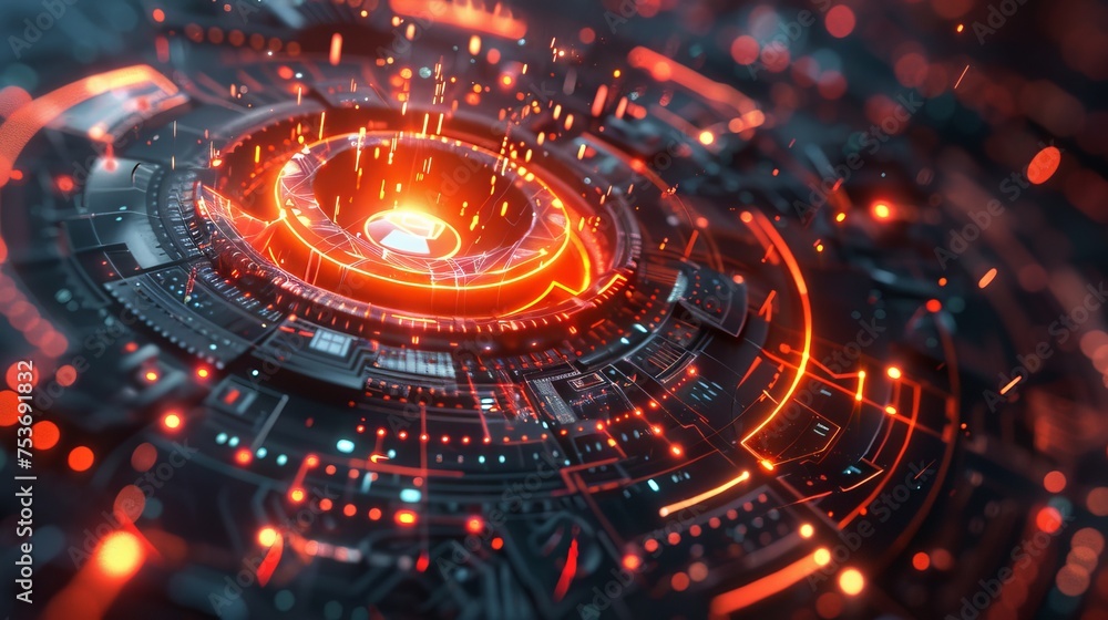 Abstract technology interface with dynamic shapes and glowing elements Abstract technology interface with dynamic shapes and glowing elements
