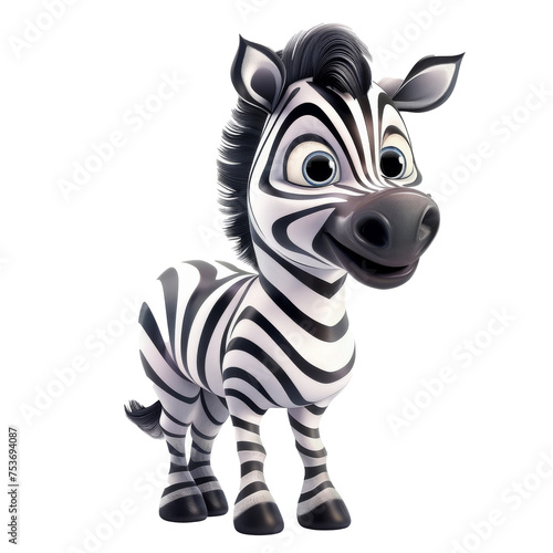 Zebra Cartoon Illustration isolated on White Background.Cartoon 3D