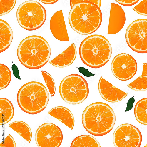 seamless pattern orange cut in half on a transparent or white
