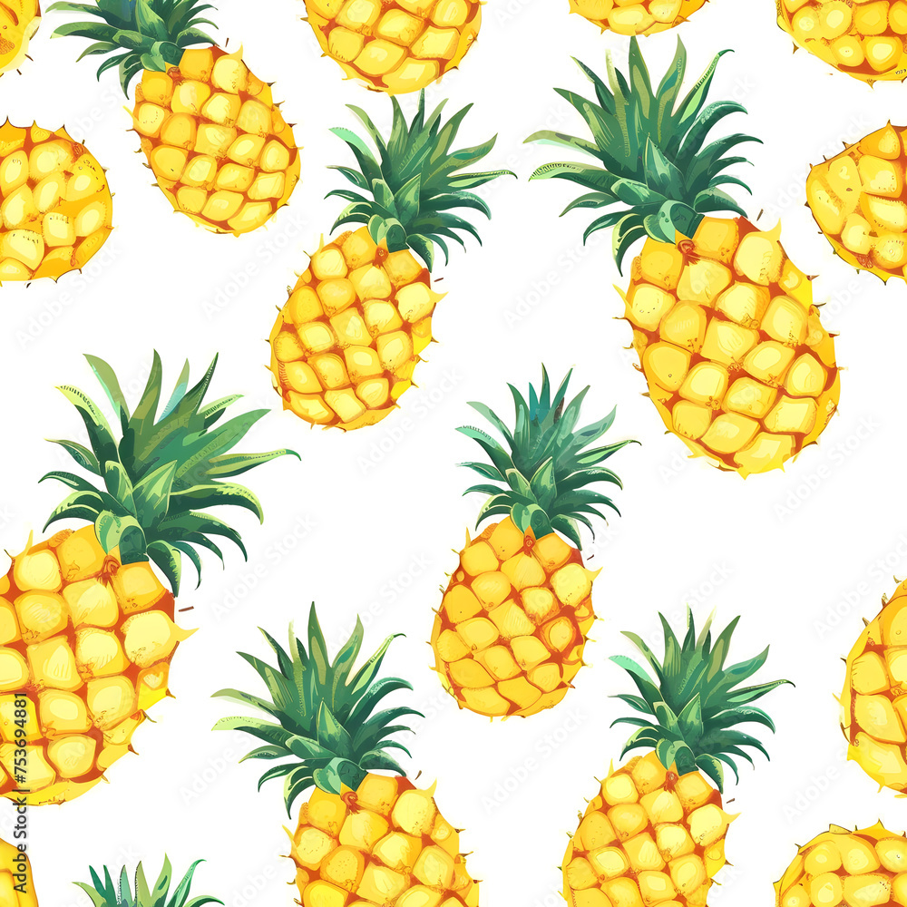 seamless pattern pineapple cut in half on a transparent or white background
