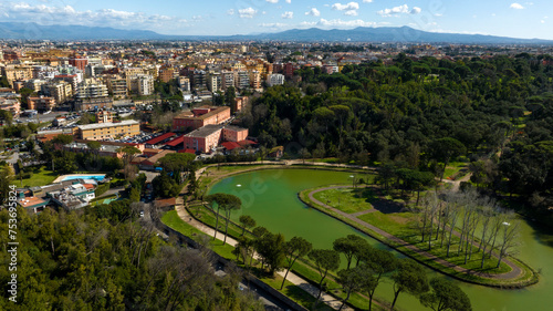 Canvas Print Aerial view of Villa Ada, a large public park in Rome, Italy