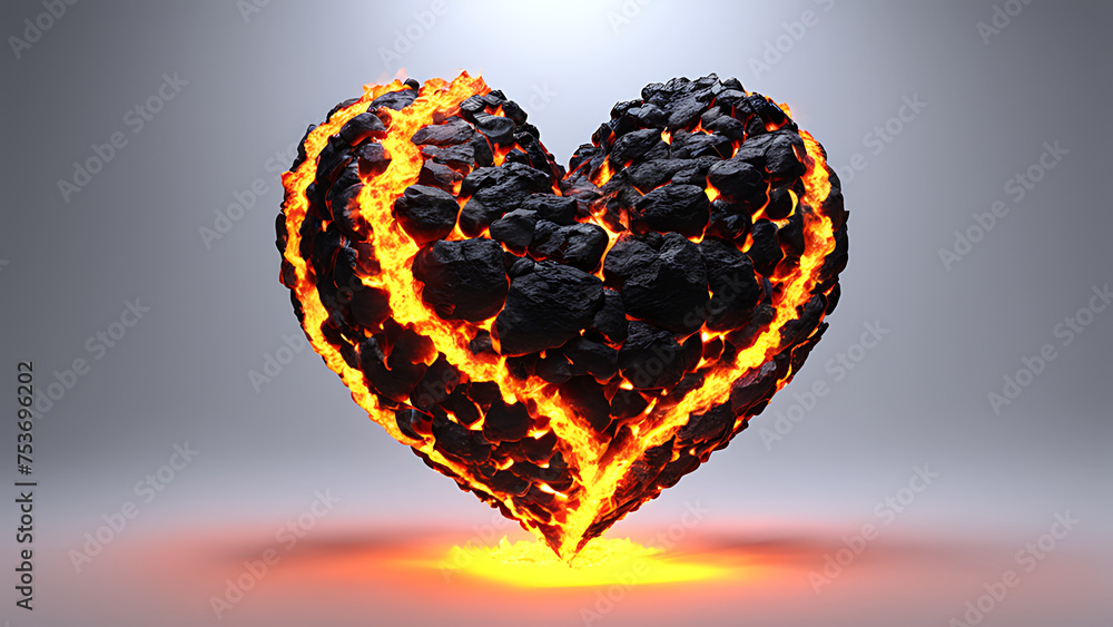 Fototapeta premium a burning heart of fire, lava. for a postcard, a declaration of love