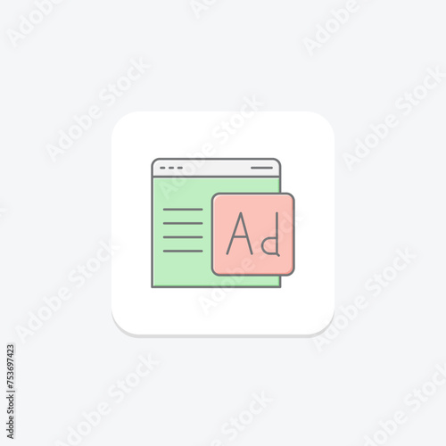 Pop-up Ad icon, ad, advertising, online, digital lineal color icon, editable vector icon, pixel perfect, illustrator ai file photo