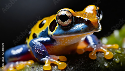 Close up of a colorful frog on bokeh background.
