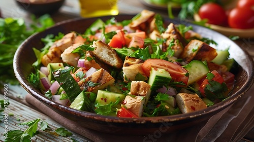 fattoush salad with crispy pita bread and fresh vegetables