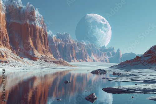 Futuristic Alien Planet with Icy Landscape. Generative AI photo