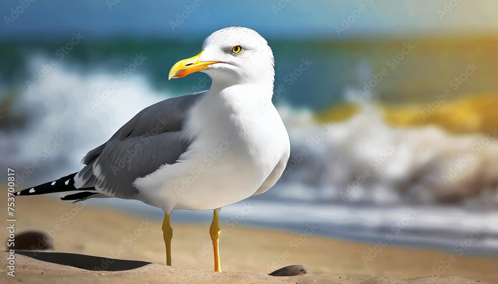 Obraz premium Seagull on the sandy beach.