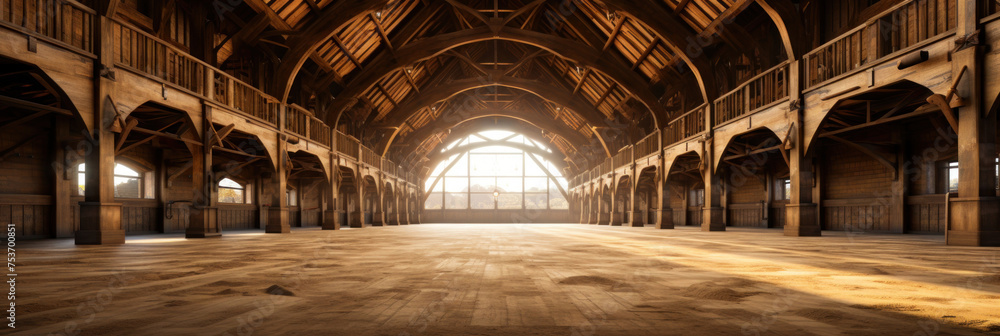 Obraz premium A large wooden barn that was empty.