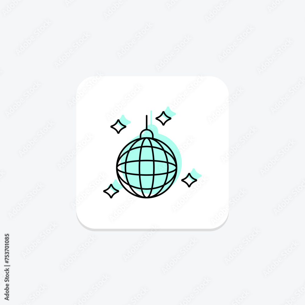 Disco Ball icon, ball, dance, party, club color shadow thinline icon, editable vector icon, pixel perfect, illustrator ai file Disco Ball icon, ball, dance, party, club color shadow thinline icon, editable vector icon, pixel perfect, illustrator ai file