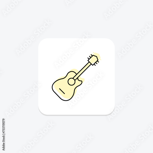 Guitar icon, music, instrument, play, acoustic color shadow thinline icon, editable vector icon, pixel perfect, illustrator ai file