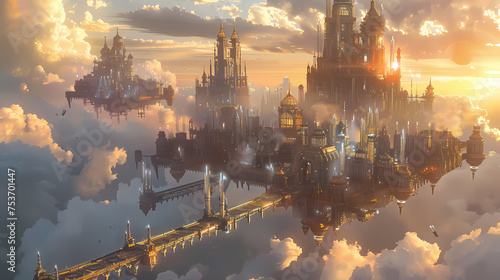 Generative AI, Skyward Haven: The Magic-Borne City Above Clouds