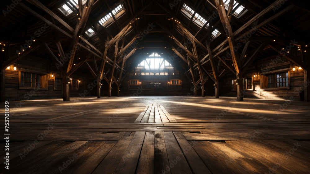 interior large wooden barn that was empty. interior large wooden barn that was empty.