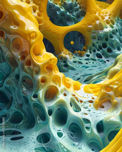 Abstract yellow and blue cellular design