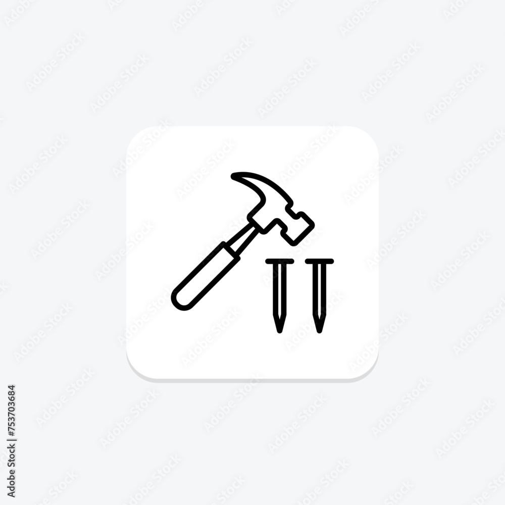 Hammer and Nails icon, nails, tool, construction, diy line icon, editable vector icon, pixel perfect, illustrator ai file Hammer and Nails icon, nails, tool, construction, diy line icon, editable vector icon, pixel perfect, illustrator ai file