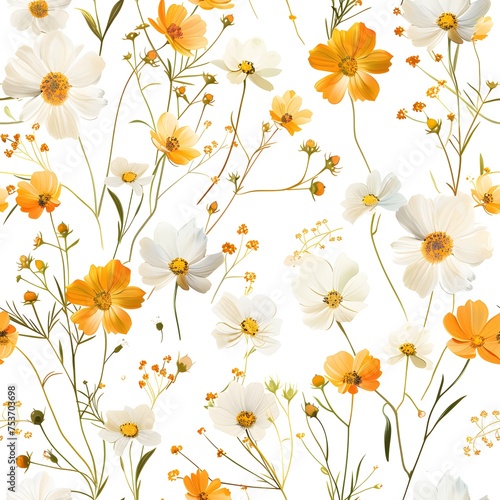 White floral design with yellow accents