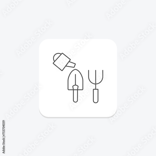 Gardening Tools icon, tools, garden, shovel, rake thinline icon, editable vector icon, pixel perfect, illustrator ai file