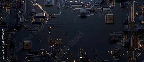 Circuit board digital technology background. Abstract golden light lines luxury on black background. © katobonsai