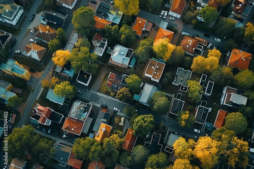 Aerial View of Residential Area in Autumn. Generative AI