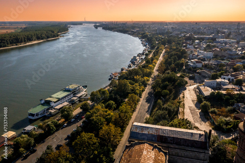 Obraz na płótnie Aerial view over Braila and Danube River in Romania w salonie