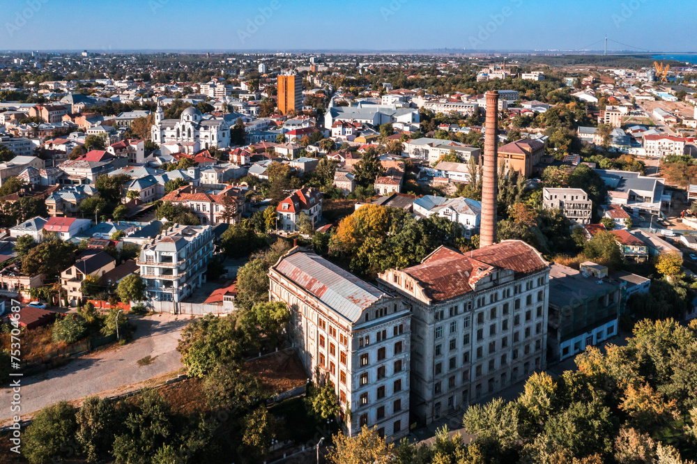Aerial view over Braila and Danube River in Romania