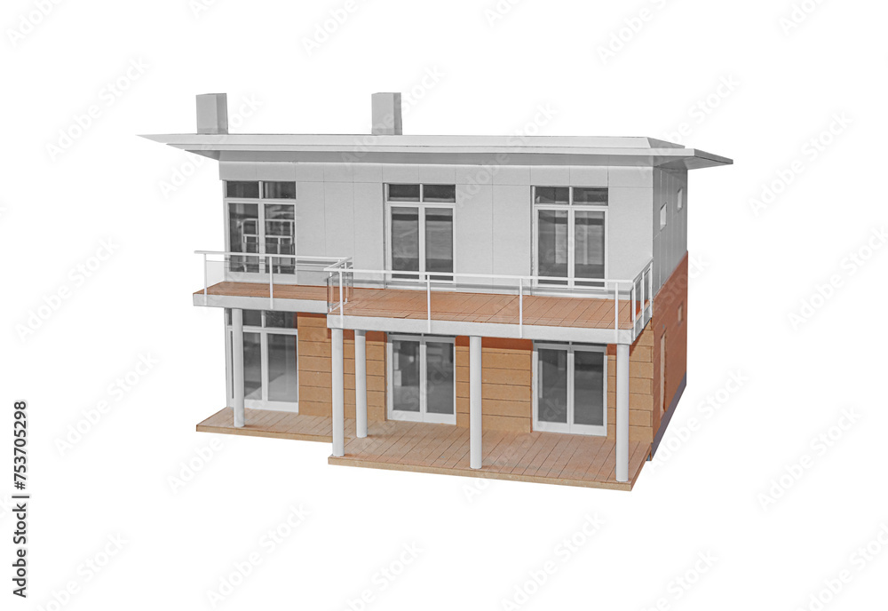 Model of a two-story house isolated on a white background.
