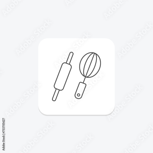 Mixer and Baking Tools icon, baking, tools, kitchen, cookware thinline icon, editable vector icon, pixel perfect, illustrator ai file