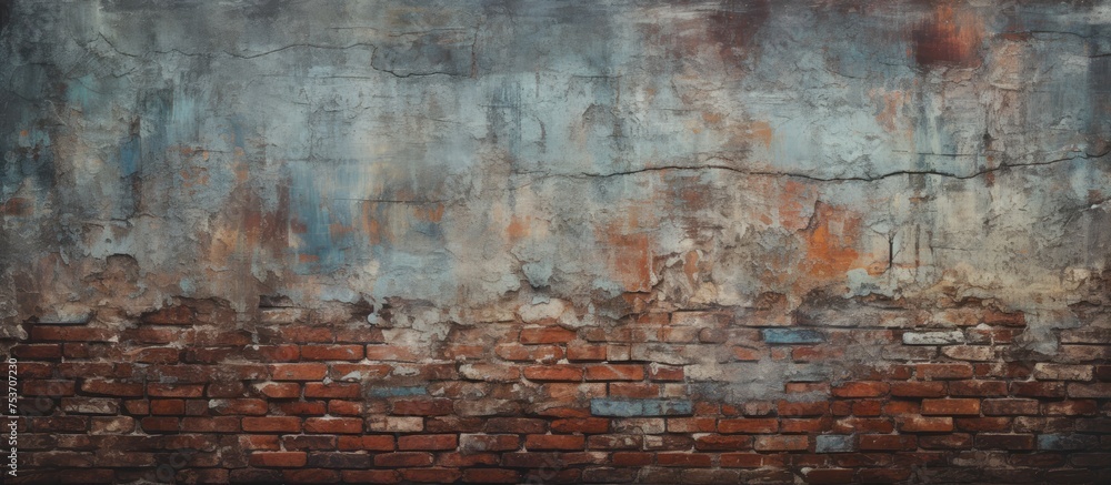 Aged brick wall with painted surface