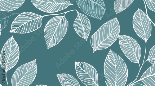 Fabric, print, cover, banner, invitation with botanical leaf line art wallpaper background 