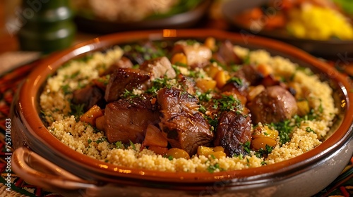 couscous royale served with a variety of meats and vegetables