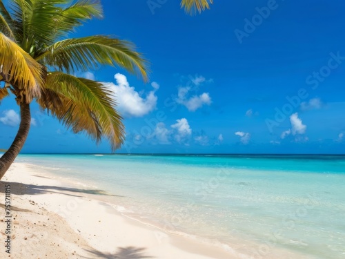 Tropical beach with sunbathing accessories  summer holiday background