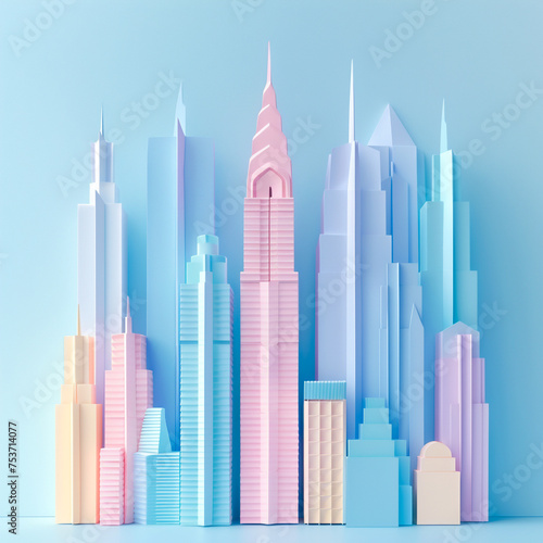 Origami skyline of corporate towers in pastel shades symbolizing a thriving business ecosystem minimalist style