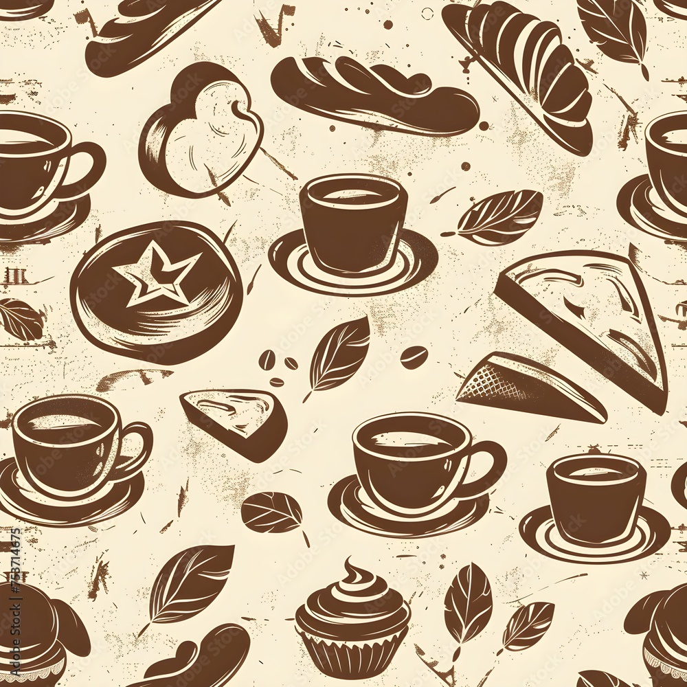 Obraz premium Coffee and bread seamless pattern background