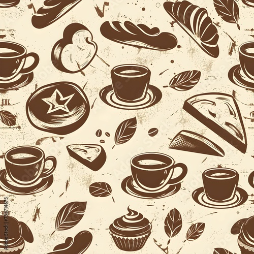 Coffee and bread seamless pattern background