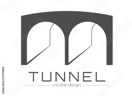 The tunnel icon. Sample logo, information board, object designation. Flat style.