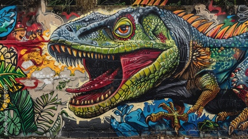 Environmental-themed graffiti art with vibrant wildlife and nature elements in an urban setting.