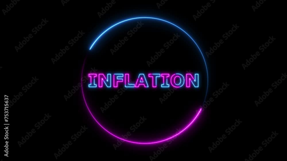 Inflation tex animation with neon line on black background. Inflation tex animation with neon line on black background.