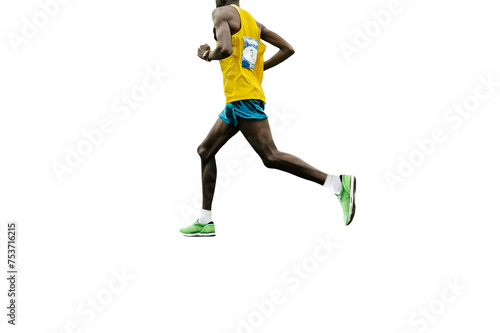 african runners running marathon race, dressed in bright sports clothes, isolated on transparent background