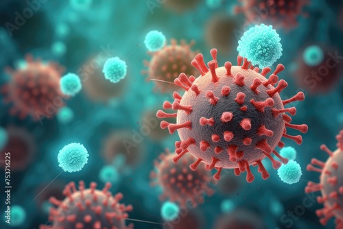 3d rendered illustration of a virus, 3d render of virus in abstract background. Witness the immune system's fight against pathogens, Virus cells close up, Ai Generated © Tanu